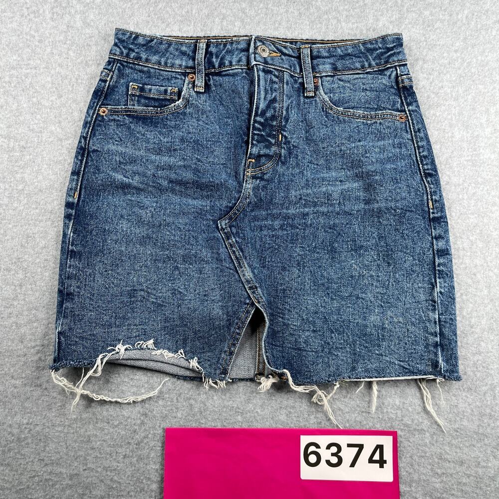 Old Navy Denim Skirt Womens Size 0 Higher High Rise Blue Distressed